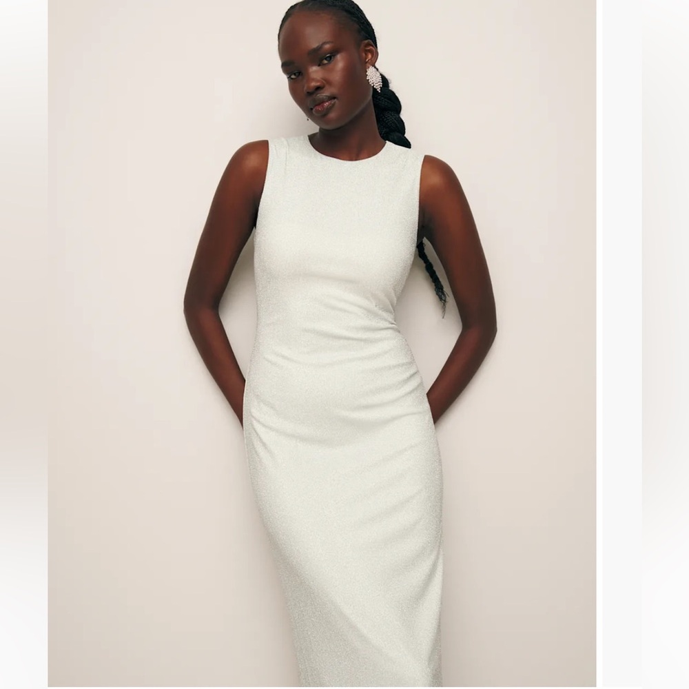 Reformation Maevry Knit Dress Silver Sparkle - Size S NWT